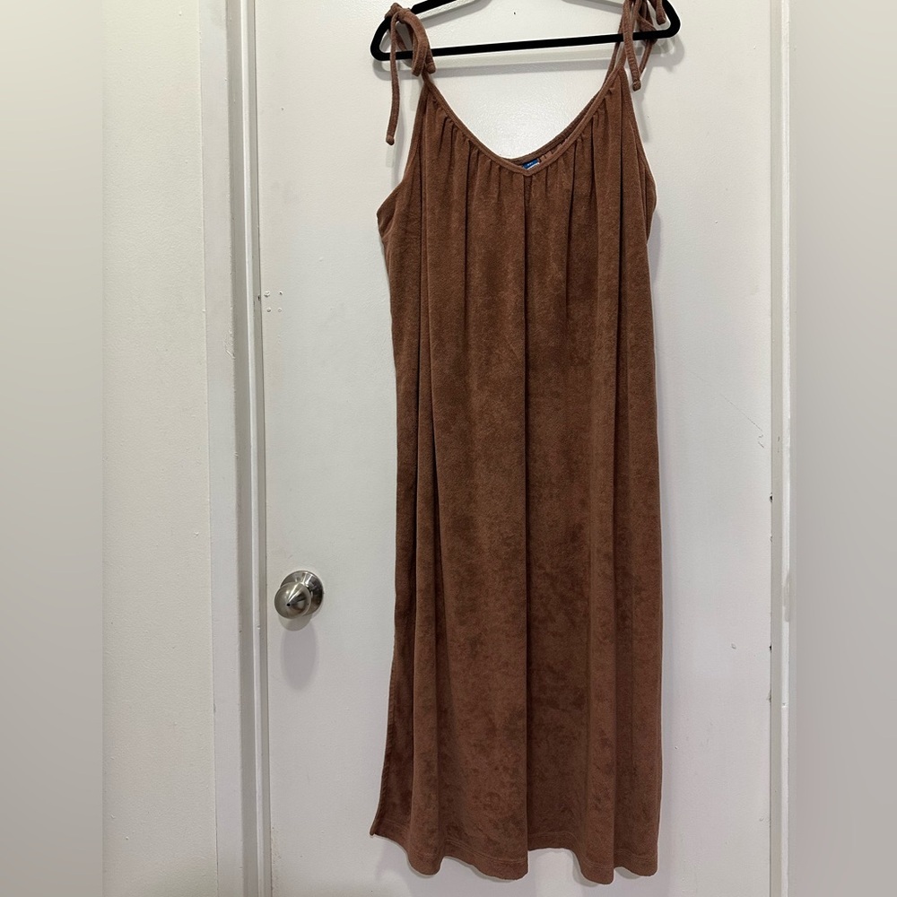 Old Navy Brown Terry Midi Dress with Tie Straps Sz XXL - Picture 2 of 5